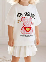 Children's Bear Graphic Short Sleeve Sweatshirt Dress - Farnelli