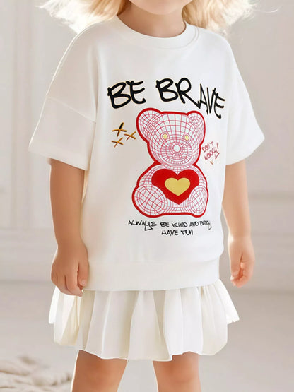 Children's Bear Graphic Short Sleeve Sweatshirt Dress - Farnelli