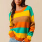 SO ME Multi Color Stripe Sweater with Ribbed Detail - Farnelli