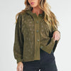 Aemi + Co Floral Button Up Hooded Jacket - Olive