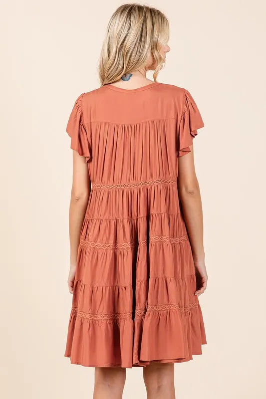 Mittoshop Lace Detail Ruffled Button Down Tiered Dress - Farnelli