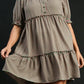 Umgee Full Size Plaid Frill Button Detail Ruffled Short Sleeve Dress Plus Size - Farnelli