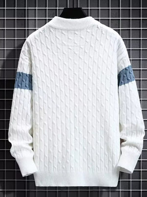 Men's Plus Size Color Block Round Neck Sweater - Farnelli