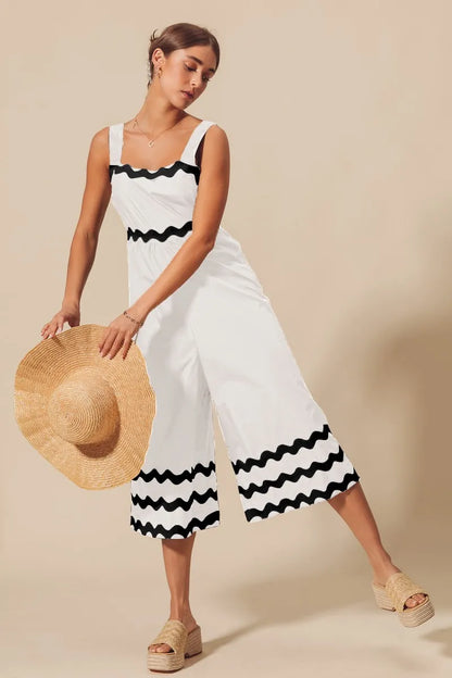 SO ME Scallop Ric Rac Trimmed Wide Leg Jumpsuit - Farnelli