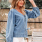 Oakley Tied Front Long Puff Sleeve Denim Top - Farnelli