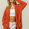 BiBi Open Front Drop Shoulder Cardigan with Pockets - Orange-Red