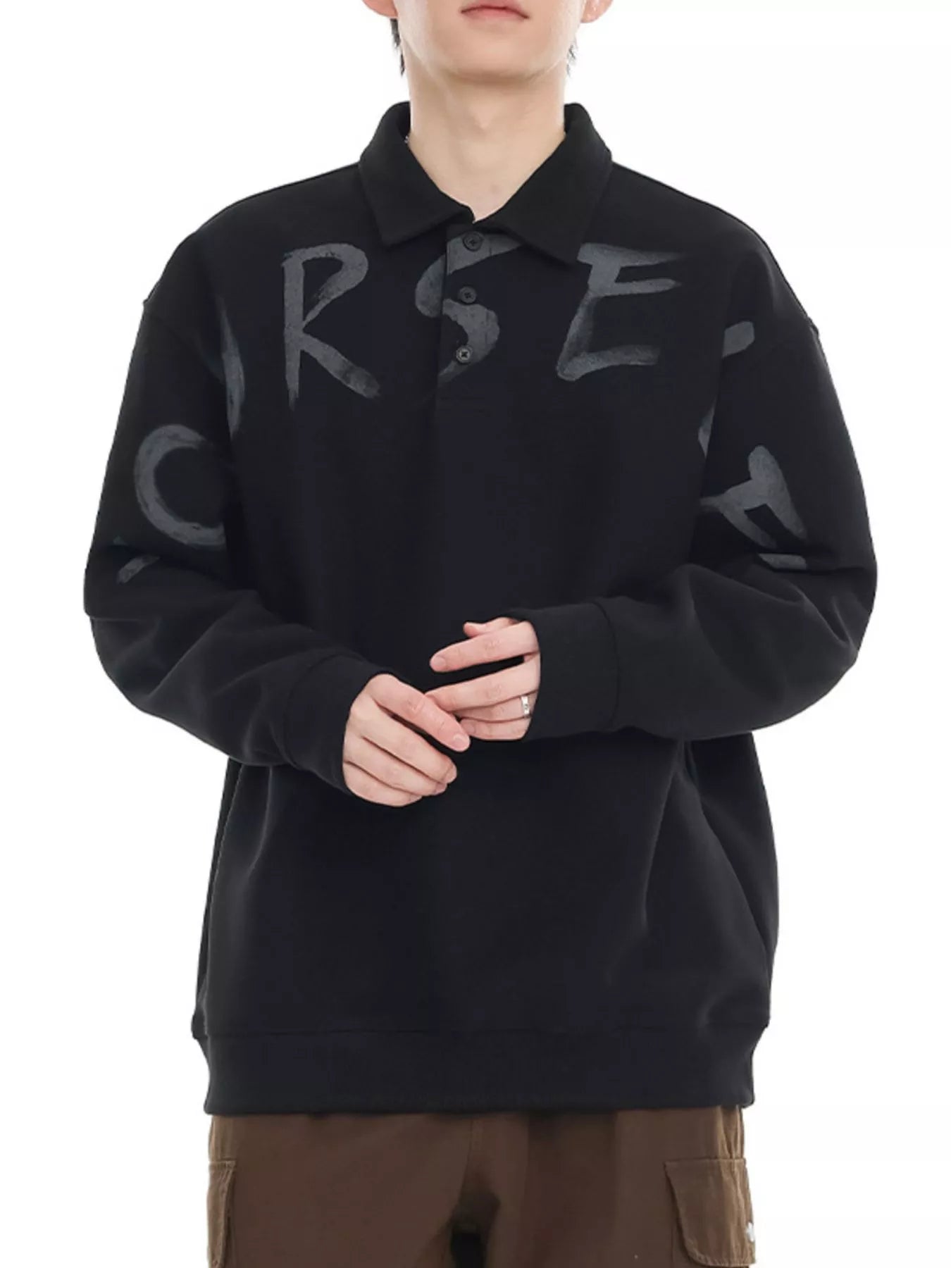 Men's Plus Size Letter Long Sleeve Polo Sweatshirt - Farnelli