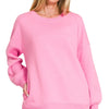 Zenana Fleece Hi-low Boyfriend Sweatshirts with Pockets - CANDY PINK