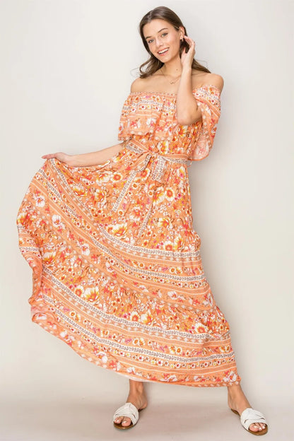 HYFVE Floral Off-Shoulder Tie Front Maxi Dress - Farnelli