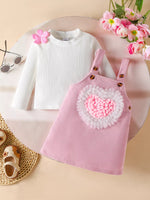 Children's Heart Decor Corduroy Overall Dress & Ribbed Top Set - Farnelli