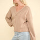 VERY J Exposed Seam V-Neck Ribbed Knit Top - Farnelli