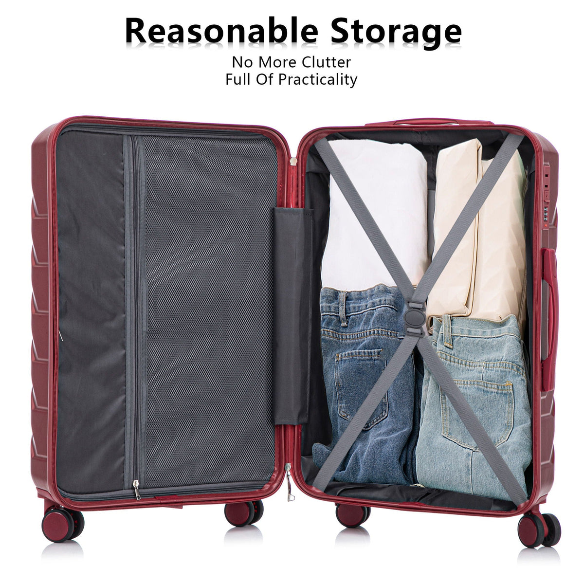 HouseOfZazla 3-piece spinner wheel luggage set with combination locks in assorted sizes