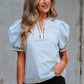 Mila Contrast Leopard Trim Split Neck Puff Sleeve Blouse - Farnelli