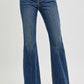 RISEN Full Size Mid Rise Flare Frayed Hem Jeans Plus Size - Farnelli