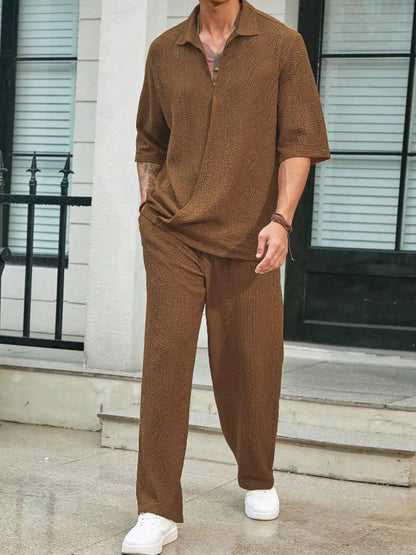 Men's Plus Size Half Sleeve Top and Pants Set - Farnelli