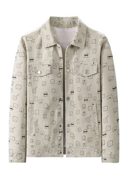 Men's Plus Size Snap Down Corduroy Printed Casual Jacket - Farnelli