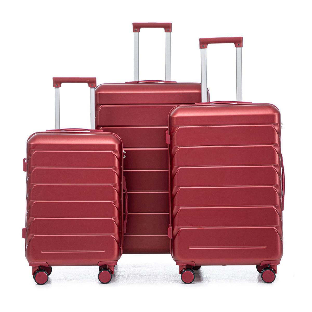 HouseOfZazla 3-piece spinner wheel luggage set with combination locks, shown in multiple sizes