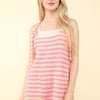 VERY J Tie Shoulder Front Pocket Striped Contrast Romper - Pink Stripe