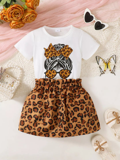 Children's Leopard Graphic Tee & Skirt Set - Farnelli