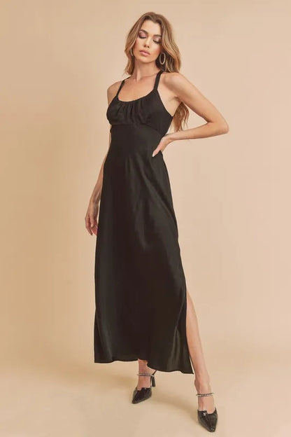 Aemi + Co Ruched Side Slit Cutout Back Maxi Cami Dress - Farnelli