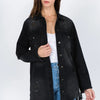 American Bazi Distressed Frayed Hem Denim Jacket - Black
