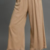 Umgee Full Size Linen Blend Elastic Waistband Wide Leg Pants Plus Size - Camel