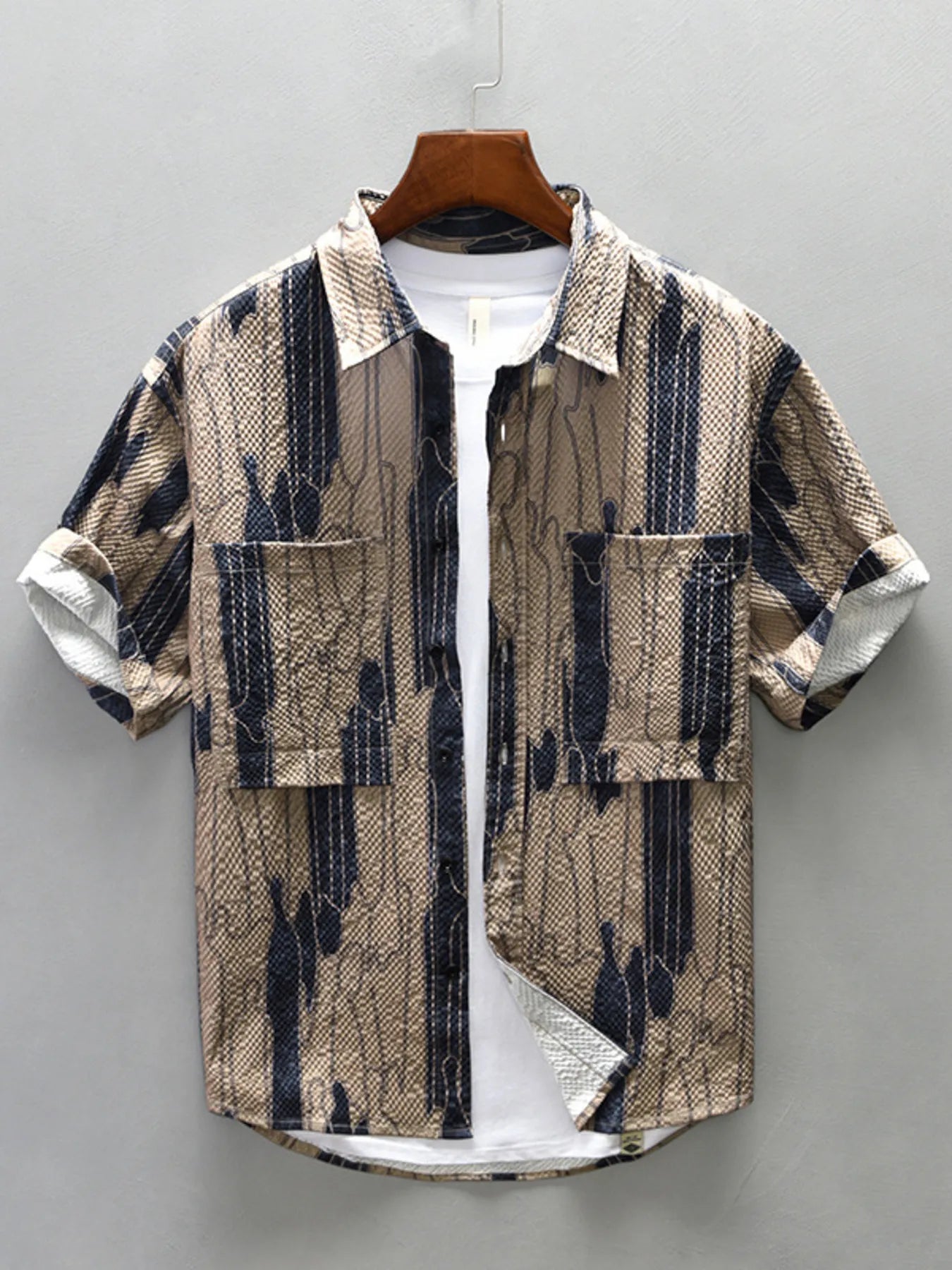 Men's Plus Size Printed Button Up Short Sleeve Shirt - Farnelli