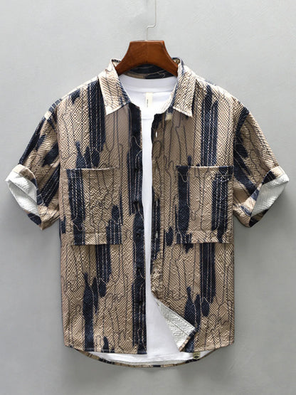 Men's Plus Size Printed Button Up Short Sleeve Shirt - Farnelli