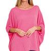 Zenana Raised Rib Bat Sleeve Top - FUCHSIA