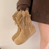 Suede Fringe Round Toe Boots - Khaki
