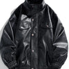 Men's Plus Size Leather Bomber Jacket - Black