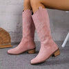 Point Toe Block Heels Boots - Dusty Pink