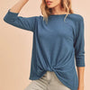 Aemi + Co Twist Front Round Neck 3/4 Sleeve T-Shirt - Teal
