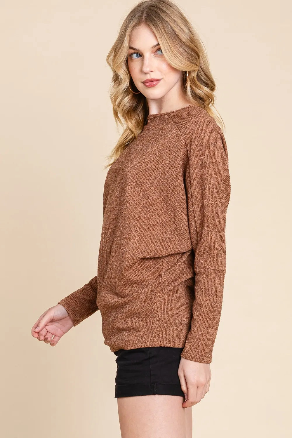 BOMBOM Drop Shoulder Long Sleeve Knit Top - Farnelli