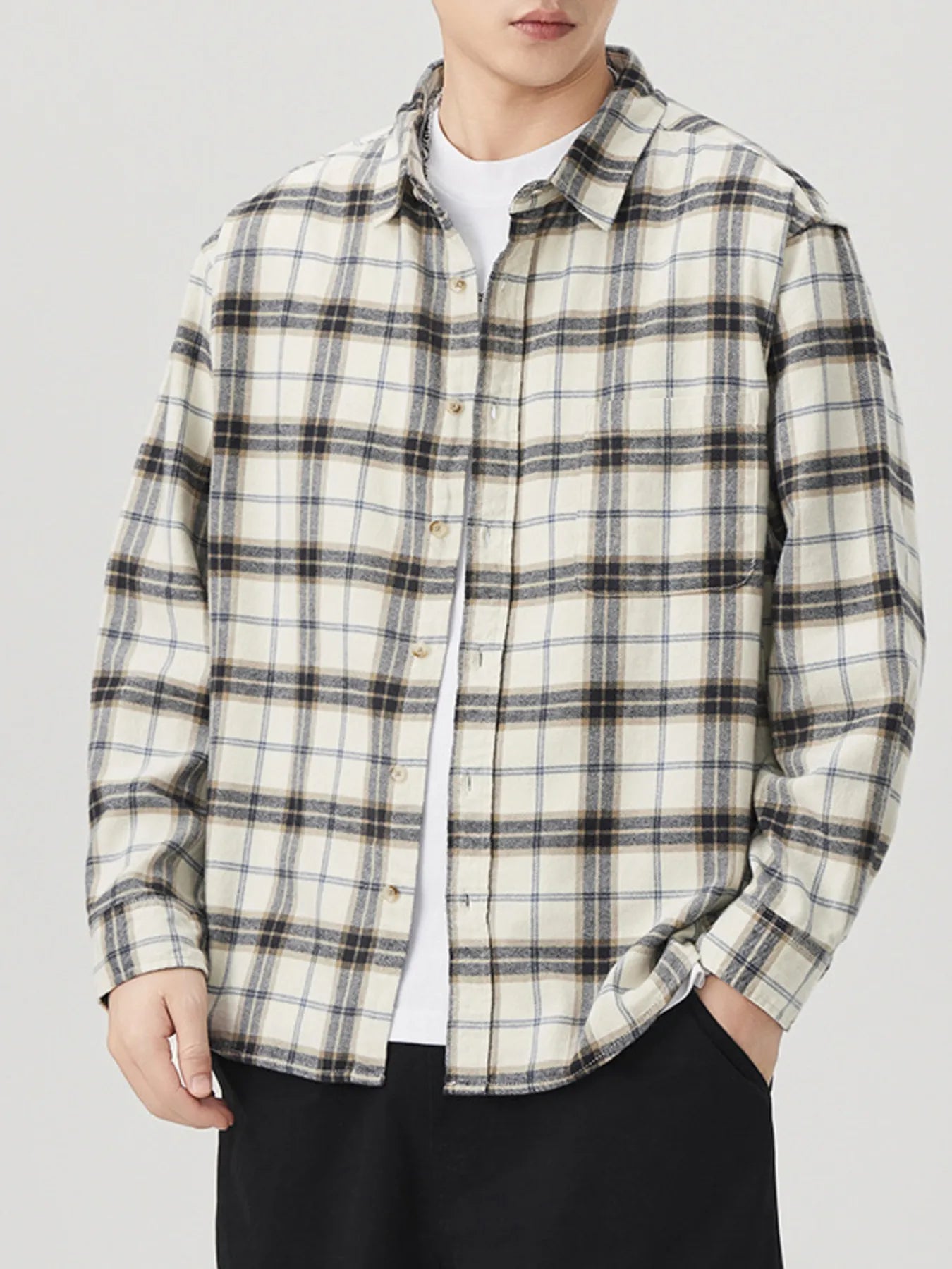 Men's Plus Size Plaid Button Up Long Sleeve Shirt - Farnelli