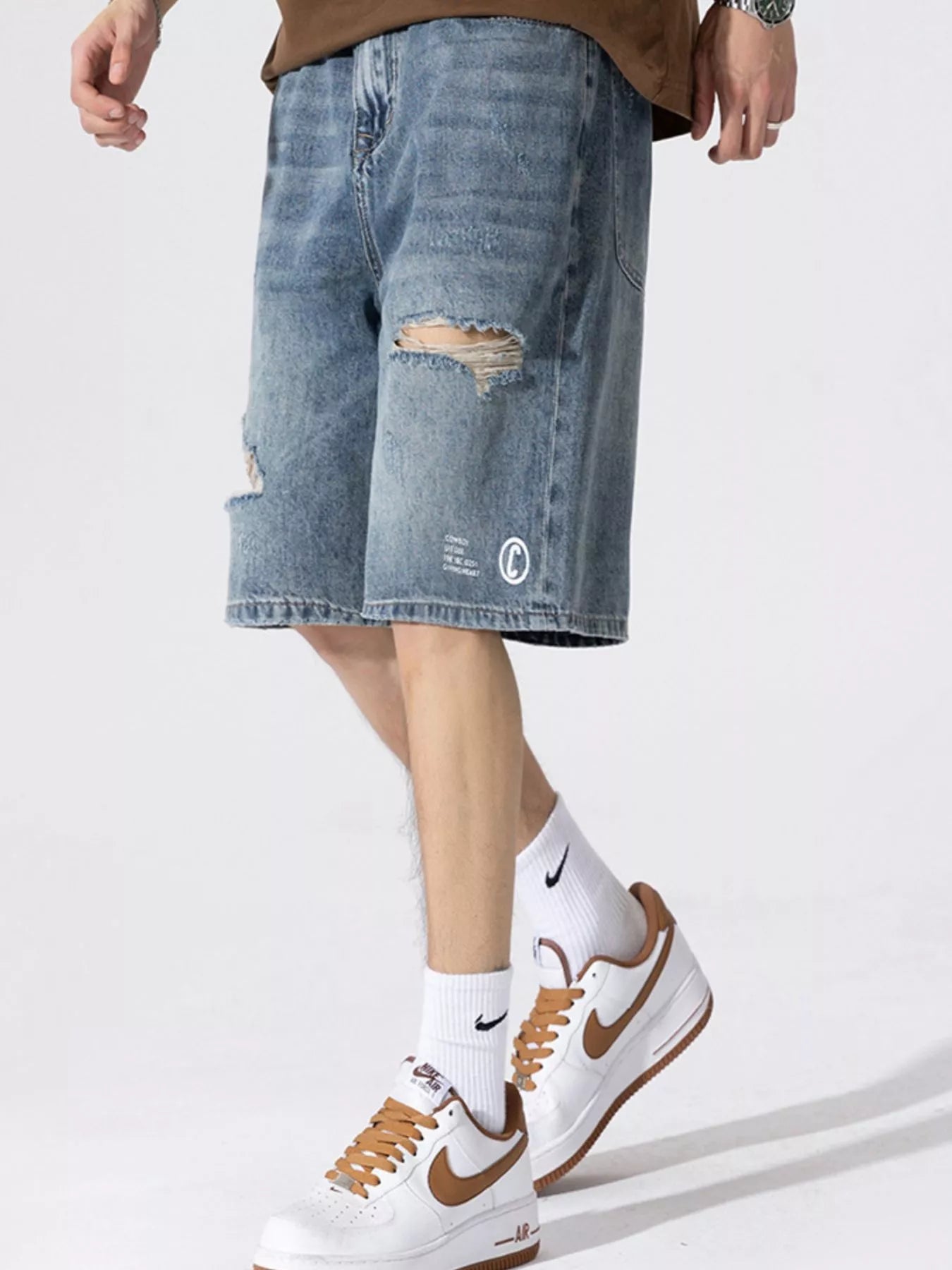 Men's Distressed Loose Fit Denim Shorts - Farnelli