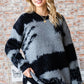 First Love Full Size Abstract Pattern Contrast Feather Yarn Sweater - Farnelli