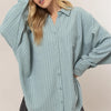 HYFVE Stripe Button Down Long Sleeve Oversized Shirt - Dusty Aqua
