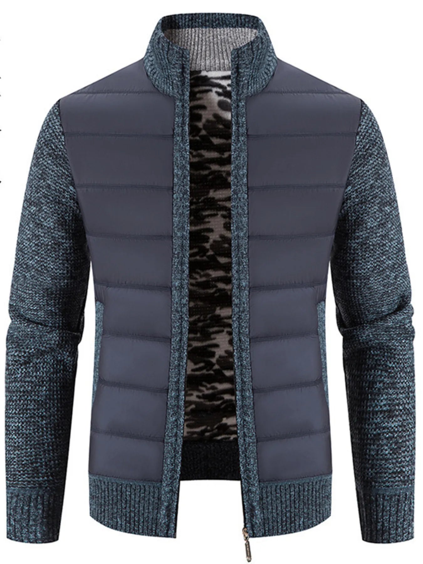 Men's Plus Size Quilted Knit Bomber Jacket with Stand Collar - Farnelli