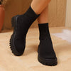Round Toe Block Heels Boots - Black