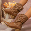 Mid-Calf Western Boots with Block Heels - Tan