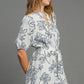 Umgee Full Size Floral Print Notched Puff Sleeve Mini Dress Plus Size - Farnelli