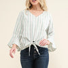 And The Why Stripe Tie Knot Front Bell Sleeve Top - DUSTY MINT