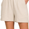Zenana Cotton Slub Short Pants - SAND BEIGE
