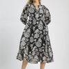 Umgee Floral Print Boho Midi Dress - Black