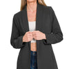 Zenana Woven Long Sleeve Blazer With Lining - BLACK