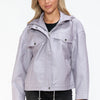How Dare U Drawstring Hem PU Leather Zip Up Jacket - Lilac