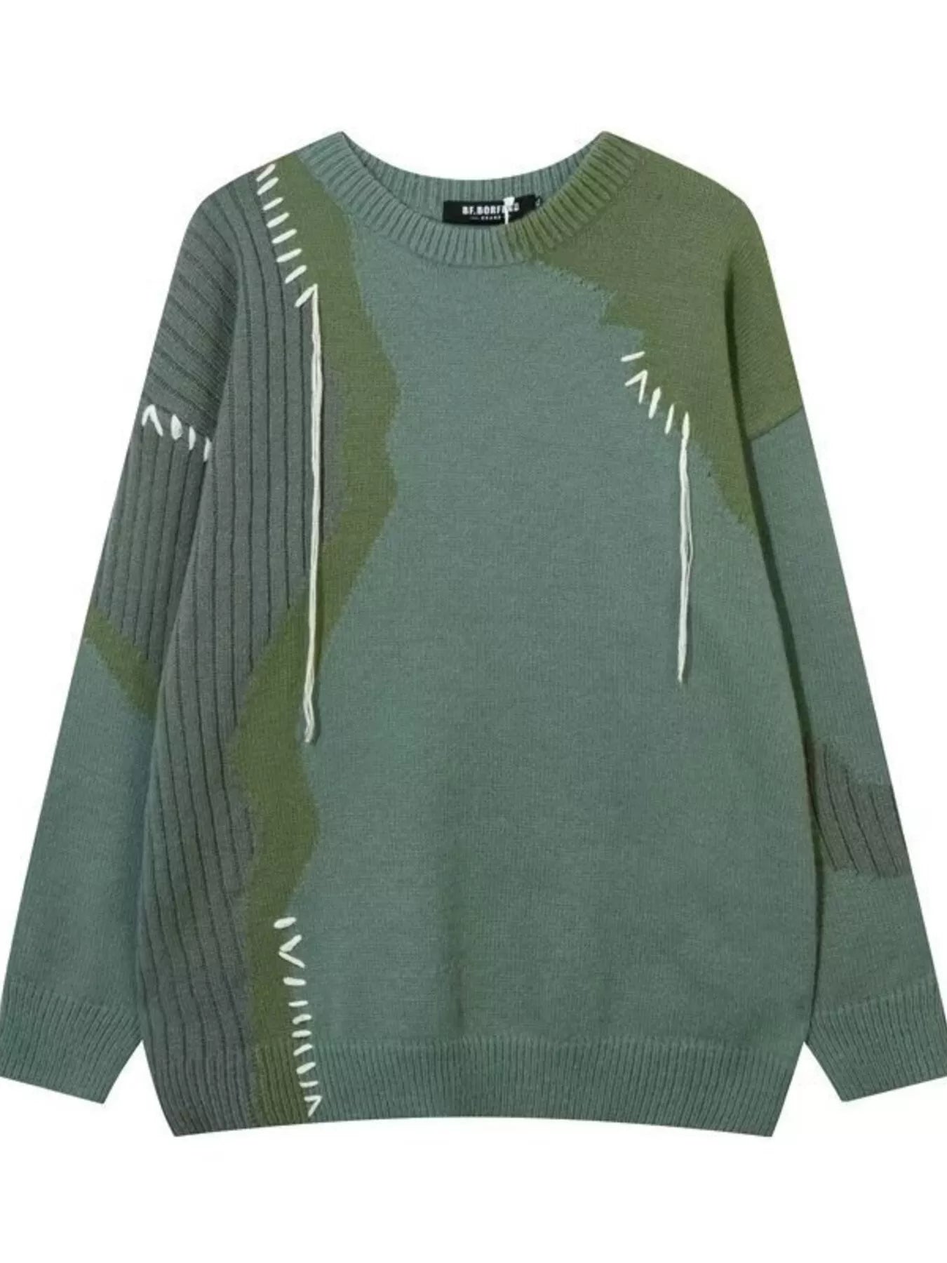 Men's Contrast Round Neck Long Sleeve Sweater - Farnelli