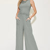 Basic Bae Full Size Ribbed Tank and Wide Leg Pants Set - Gray