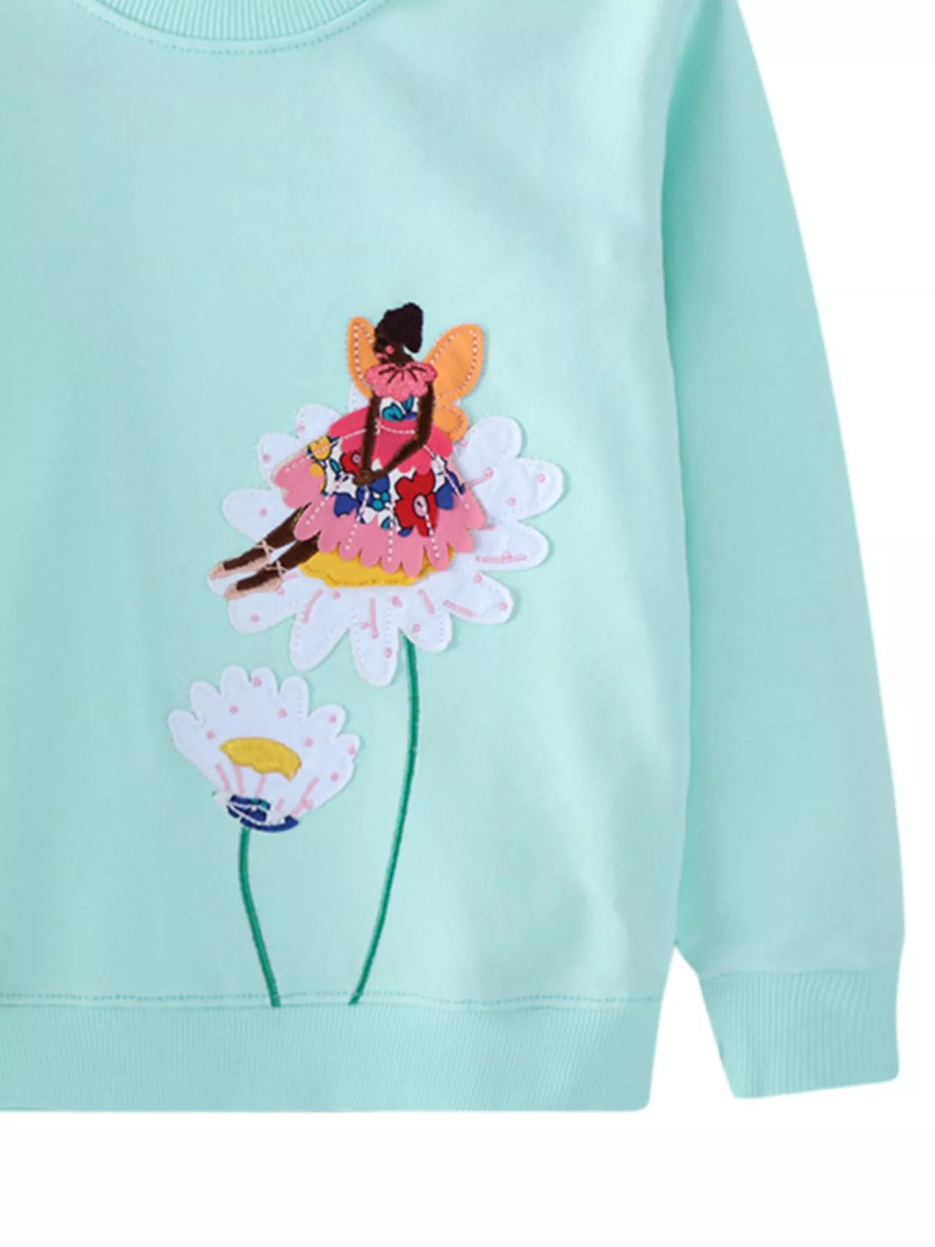Children's Flower Embroidered Crew Neck Sweatshirt - Farnelli